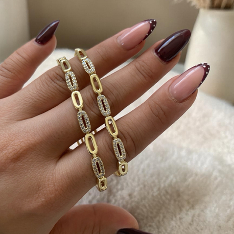 Özel Seri | 14K Mix Model Taşlı Ataç Bileklik 