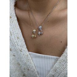 Vintage Ay Yıldız Figür Taşlı Charm Kolye