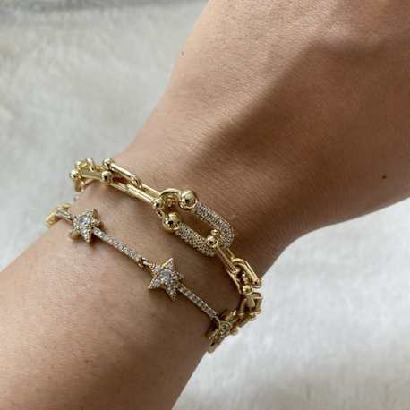 Özel Seri | 14K Marka Model Zirkon Taşlı Kalın Zincir Bileklik