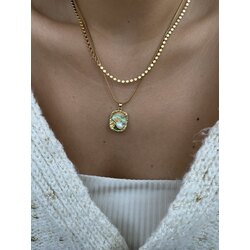 Pearl Vintage İnci Çiçekli Kare Çerçeve Çelik Kolye