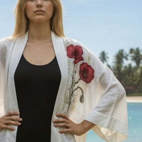 Kimono, hand-painted • Two poppies