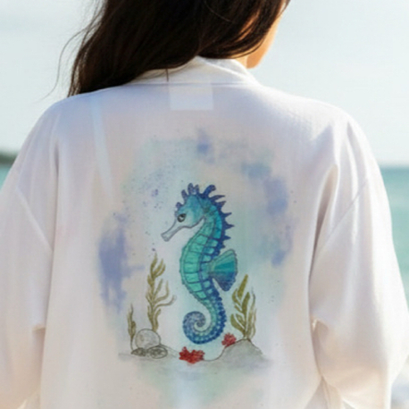 Kimono, hand-painted • Seahorse