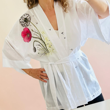 Kimono, hand-painted • Poppy