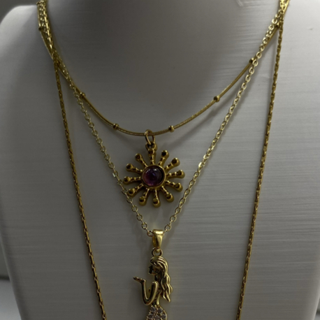 Doğal Taş Gold Kolye