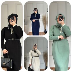 Düğmeli Triko Elbise