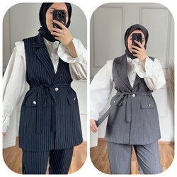 Çizgili Yelek Pantolon Takım