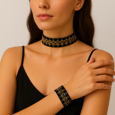 Altın İşlemeli Choker ve Bileklik Seti