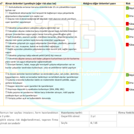 Taşeron Hizmeti Pratik Risk Değerlendirme Formu