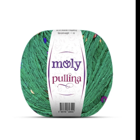 Molypullina yeşil renk simli pullu ip 