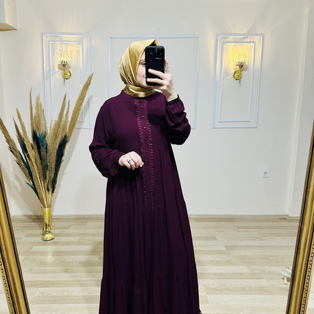 Güpür detaylı viskon elbise BORDO 