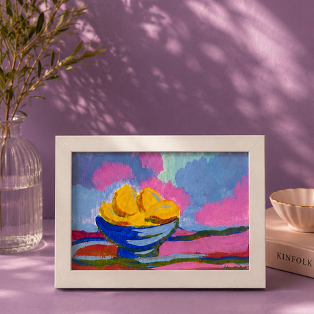 küçük akrilik natürmort tablo çerçeveli 11,5x16,5 cm