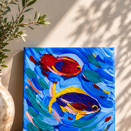 küçük hediyelik balık tablosu akrilik 15x15 cm