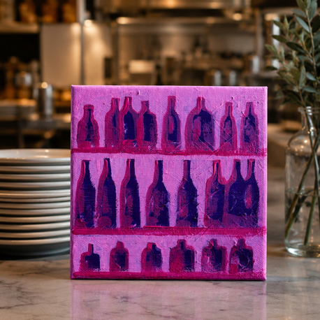 "bottles" küçük tablo, akrilik, 15x15 cm, original painting