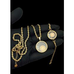 camlı çelik kolye set