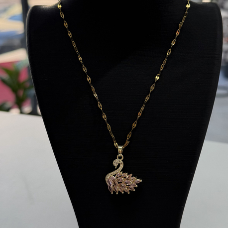 Taşlı Gold Kuğu Kolye 
