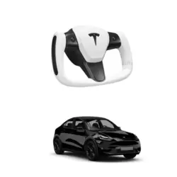 MODEL Y Yoke Stil Direksiyon Simidi, Napa Beyaz Deri Tesla Logolu Beyaz Airbag Kapağı, ISITMALI