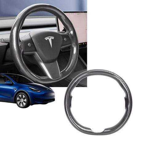 Tesla Model Y / Model 3 Direksiyon Simidi Tek Parça Kaplaması, Karbon Parlak Siyah Renk