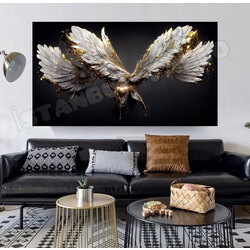 Altın detaylı kanatlar kanvas tablo 60x120 cm