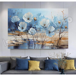 Mavi çiçekler Dekoratif Kanvas Tablo 60x120 cm