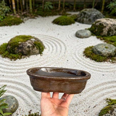 Altlıklı Stoneware Sırlı Seramik Bonsai Saksısı 20 cm
