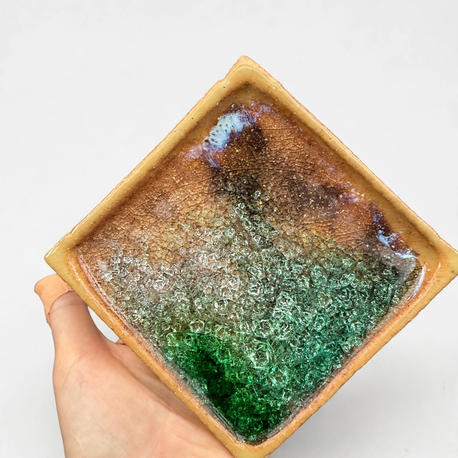 İkili Cam Detaylı Stoneware Seramik Tabak