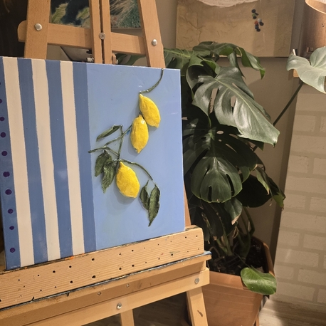 “Limon Dalı” – 40×40 Seramik & Akrilik Üzeri Epoksi Tablo