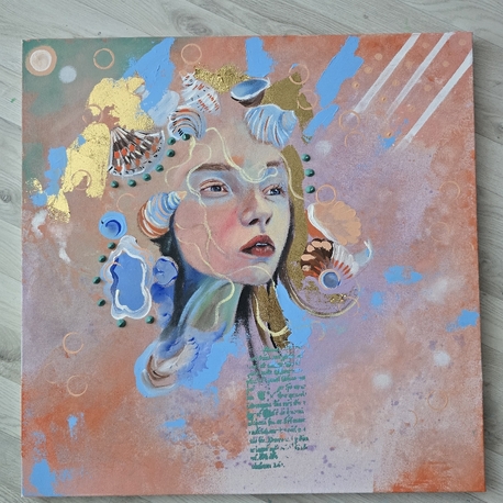 Onun hazinesi— Akrilik, Rolyef ve Altın Varak Tablo | 60×60 cm | Orijinal El Yapımı Sanat