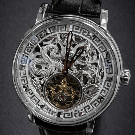 Luxury Silver Snake Skeleton Erkek Kol Saati