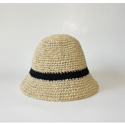 Siyah Şeritli Bej Raffia Şapka
