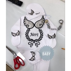Jochoberry Baby İsme Özel Yenidoğan 3'lü Set Ve Emzik Zinciri