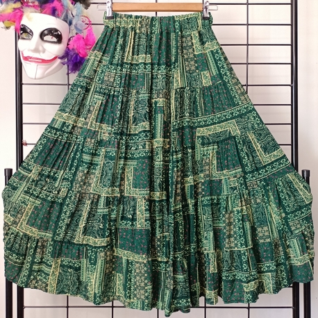 Zümrüt rüyası patchwork desen Viskon etek 