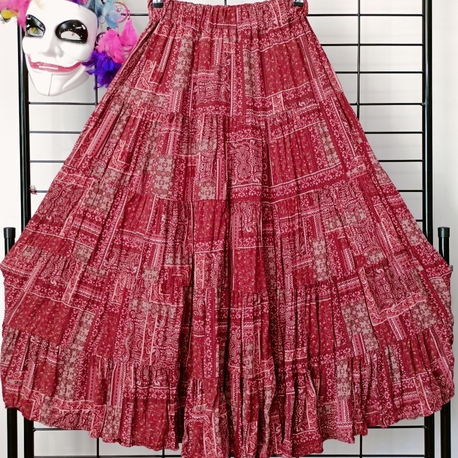 kırmızı patchwork desen Viskon etek 