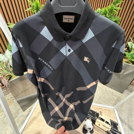 Burberry  Kare Desenli Royal Siyah Premium Polo Yaka Erkek T-Shirt