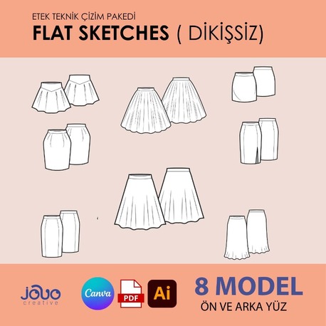 Kadın Etek Teknik Çizim Pakedi ( 8 Model )