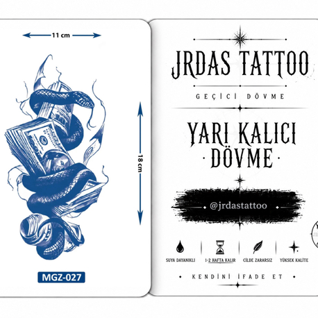 Yarı Kalıcı Orta Boy Dolar ve Yılan Dövmesi