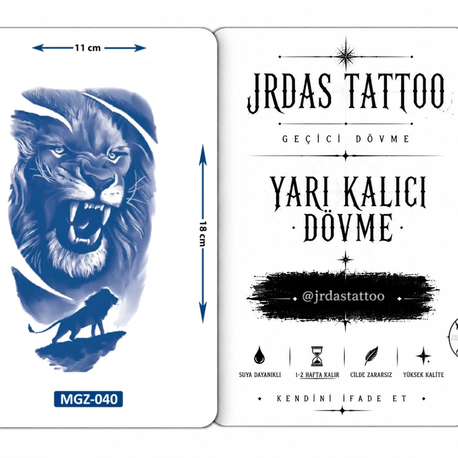 Yarı Kalıcı Orta Boy Kükreyen Aslan Dövmesi