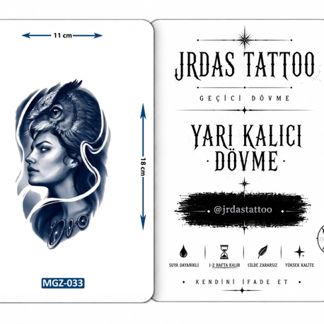 Yarı Kalıcı Orta Boy Kadın Yüzü Ve Kartal Dövmesi