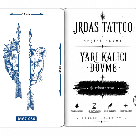 Yarı Kalıcı Orta Boy Kaplan Ok ve Aslan Dövmesi