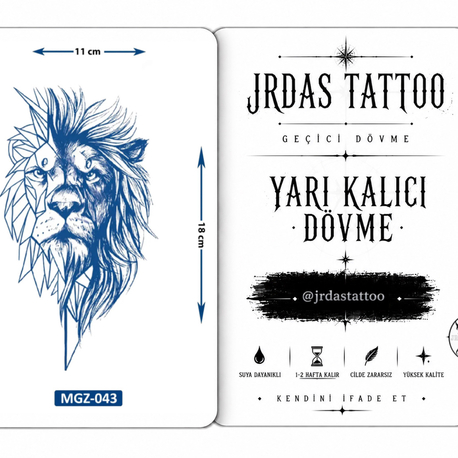 Yarı Kalıcı Orta Boy Yaralı Yüz Aslan Dövmesi