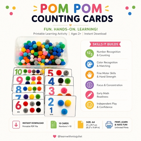 pom pom counting cards 1-10 (PDF)