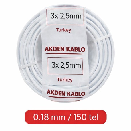 AKDEN CCA TTR KABLOSU 3x2.5 mm² Beyaz – 100 Metre