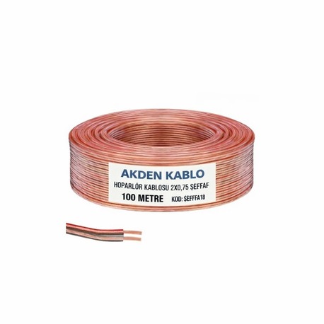 Akden Kablo CCA Hoparlör Kablosu 2x0.75 mm² Şeffaf – 100 Metre