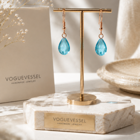 Kristal Aqua | El Emeği Minimalist Damla Küpe