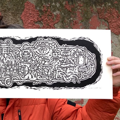 Submarine, Linocut print - Edition of 16