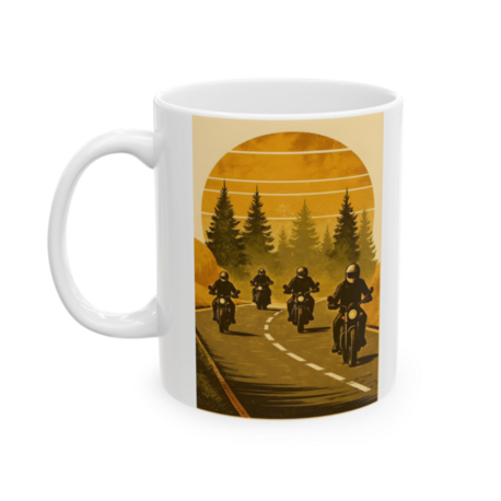 KAFA BASKI Motorcu Yol Temalı Porselen Kupa – Retro Sürüş Tasarımı – KF16052620