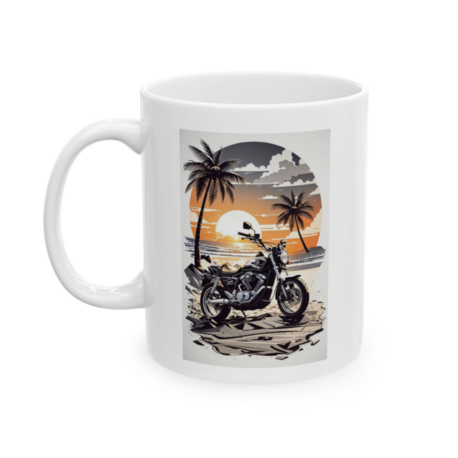 KAFA BASKI Motor ve Gün Batımı Temalı Porselen Kupa – Retro Sahil Tasarımı – KF16052608