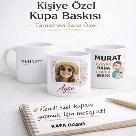 KAFA BASKI Kişiye Özel Porselen Kupa Bardak – Fotoğraflı ve İsim Baskılı Tasarım