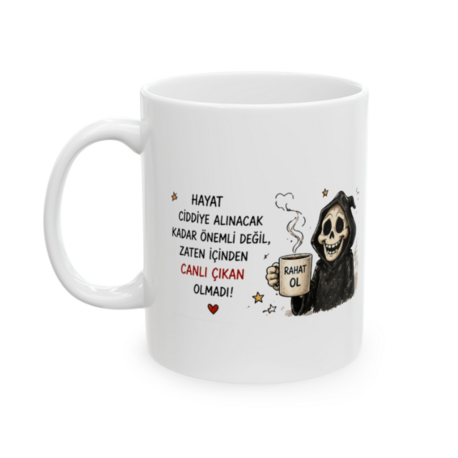 KAFA BASKI Mizahi Kuru Kafa Tasarımlı Porselen Kupa – Rahat Ol Teması – KF14052612