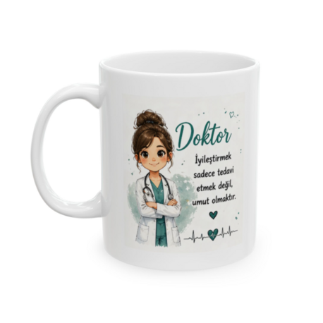 KAFA BASKI Doktor Temalı Porselen Kupa – İyileştirmek Sadece Tedavi Etmek Değil Umut Olmaktır