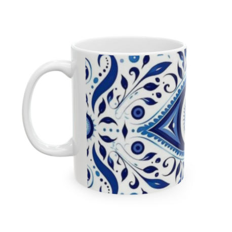 KAFA BASKI Mavi Mandala Desenli Porselen Kupa – Osmanlı Çini Motifli Tasarım – KF18052620